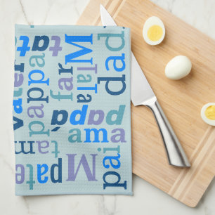 Paño De Cocina Papa Typography Blue Word Collage BBQ Pub