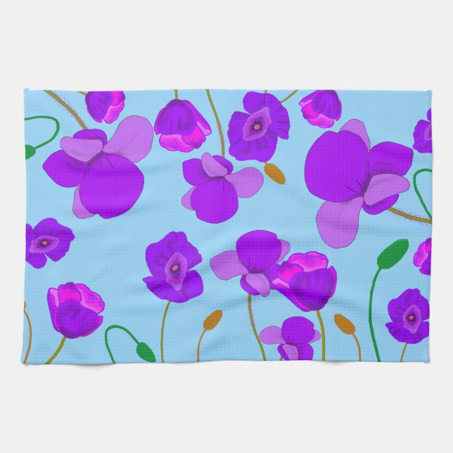 Paño De Cocina Papaver Poppy Lilac sobre fondo pálido-azul (Horizontal)