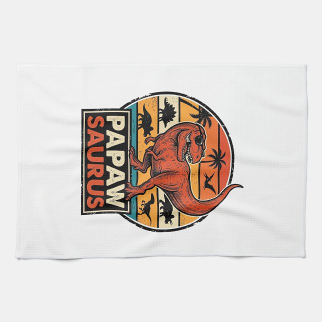 Paño De Cocina Papawsaurus Diseño Vectorial Retro Dinosaurio Atar (Horizontal)