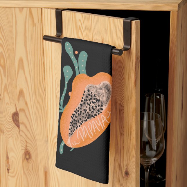Paño De Cocina Papaya Mano Dibujando Fruta Tropical (Pliegue de tercios)