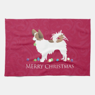Paño De Cocina Papillon Dog Merry Christmas Design