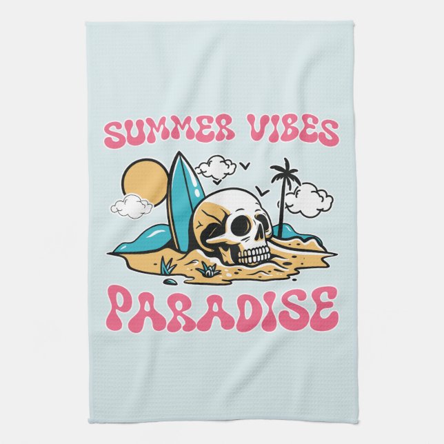 Paño De Cocina Paraíso de las vibraciones de verano - Calavera (Vertical)