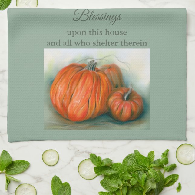 Paño De Cocina Parche de calabaza Arte Trío Pastel Otoño (Doblado)