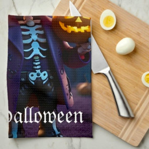 Paño De Cocina Parche de calabaza - compañero de esqueleto