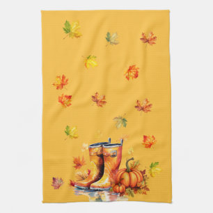 Paño De Cocina Parche de calabaza de cosecha - Boots de lluvia ot