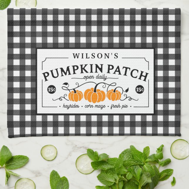 Paño De Cocina Parche de calabaza de granja personalizado (Doblado)