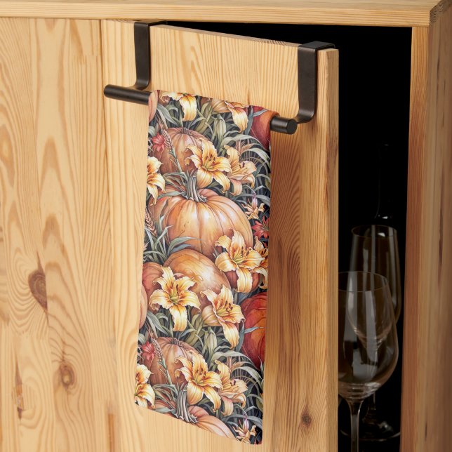 Paño De Cocina Parche de Calabazas y Hemerocallis (Pliegue de tercios)