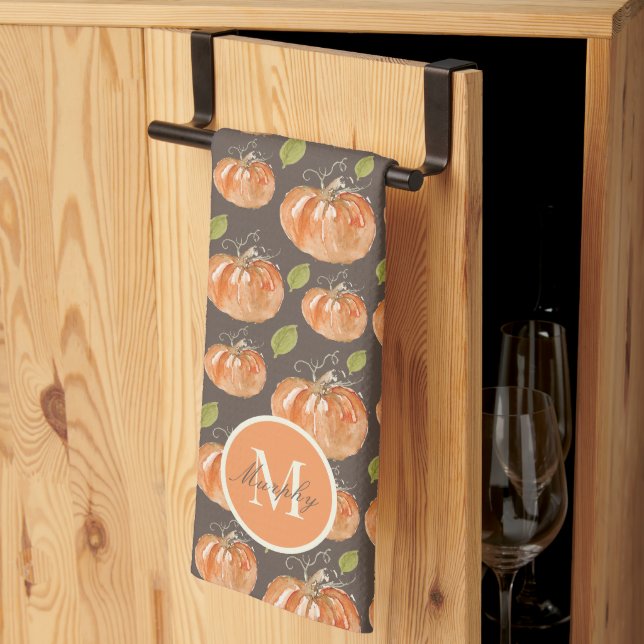 Paño De Cocina Parche de la Calabaza de Caída del Monograma (Pliegue de tercios)