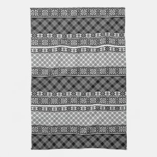 Paño De Cocina Parches de rayas blancas y negras con encaje