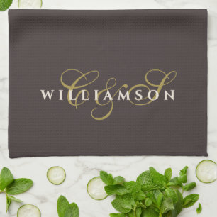 Paño De Cocina Pareja Chic Minimalista con Monograma Dorado Crema