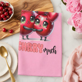 Paño De Cocina Pareja de cereza roja linda y trendy rosa