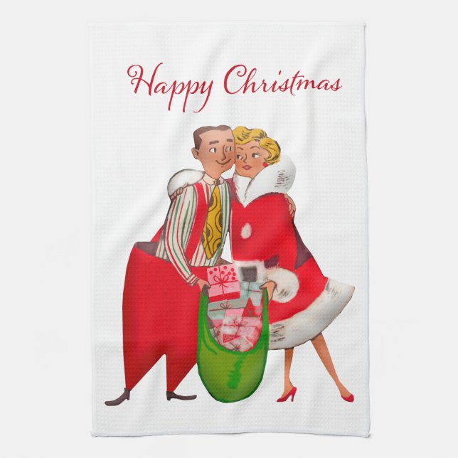 Paño De Cocina Pareja de época de 1950 con saco de regalo para Na (Vertical)