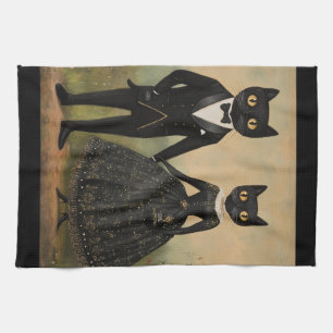 Paño De Cocina Pareja de gatos negros arte popular vintage gótico