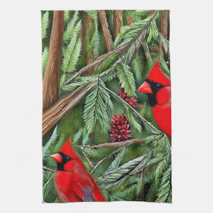 Paño De Cocina Pareja de majestuosos cardenales rojos salvajes