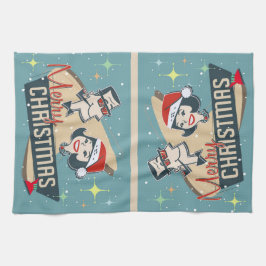 Paño De Cocina Pareja Retro Feliz Navidad Vintage