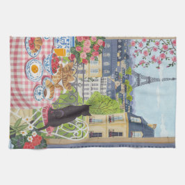 Paño De Cocina Paris Balcony Cat Breakfast Eiffel Tower Tea Towel