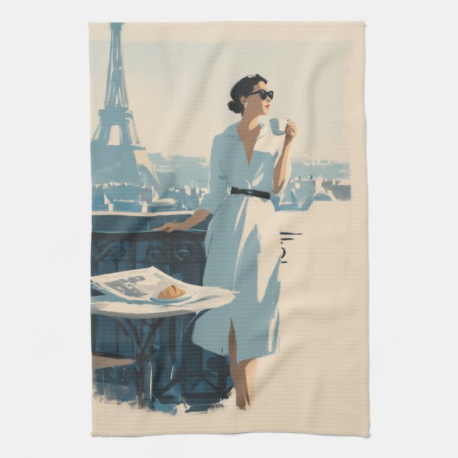 Paño De Cocina Paris Morning Coffee Elegance (Vertical)
