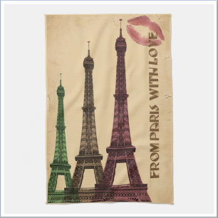 Paño De Cocina París Retro con Amor Torre Eiffel