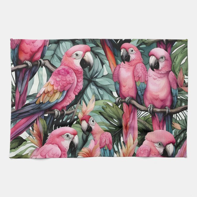 Paño De Cocina Parrots rosados Aves Arte (Horizontal)