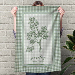 Paño De Cocina Parsley Herb Kitchen Towel – Green Gingham Border