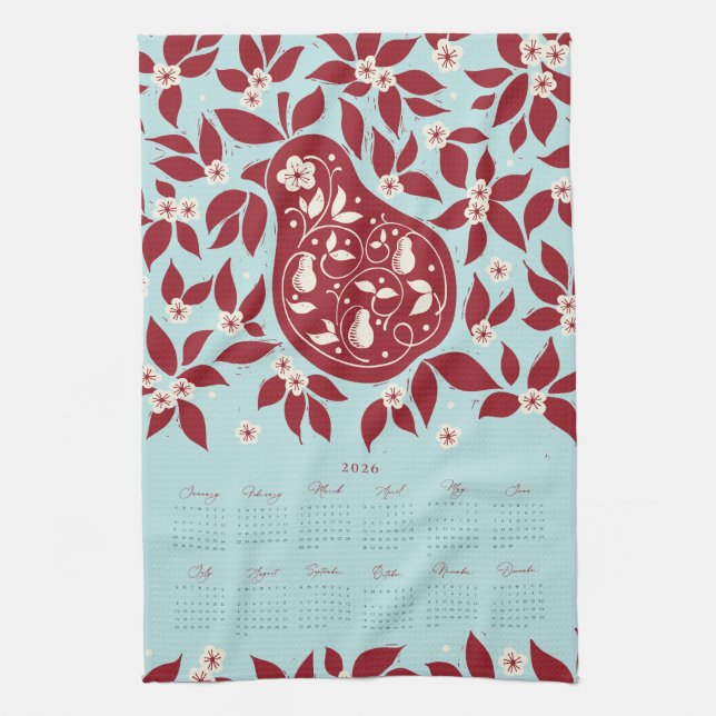 Paño De Cocina Partridge Pear Tree 2026 Calendar - Cranberry (Vertical)