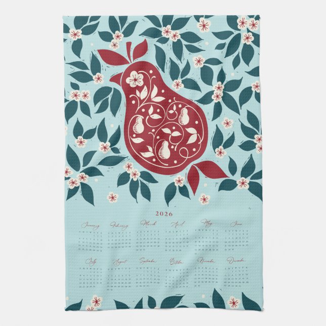 Paño De Cocina Partridge Pear Tree 2026 Calendar - Evergreen (Vertical)