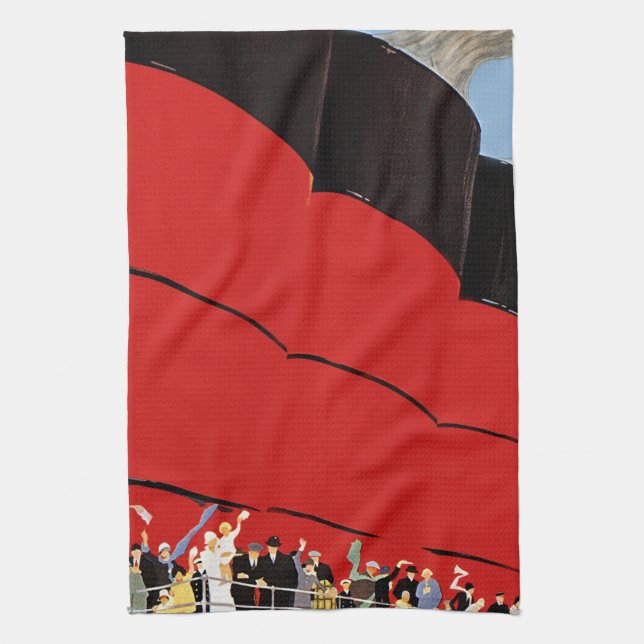 Paño De Cocina Pasajeros de crucero antiguo agitando adiós (Vertical)