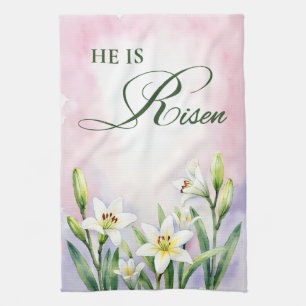 Paño De Cocina Pascua Religiosa Él ha Resucitado Lirios Aquarela