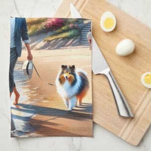 Paño De Cocina Paseo al atardecer en una cabaña costera romántica