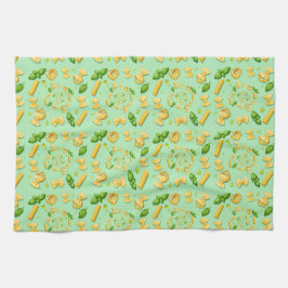 Paño De Cocina Pasta and basil leaves on green