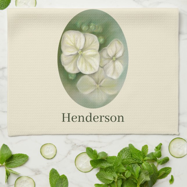 Paño De Cocina Pastel blanco crema suave Hydrangea Floral (Doblado)