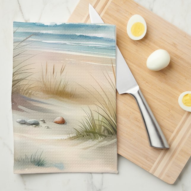 Paño De Cocina Pastel Coastal Dunes Watercolor (Doblado Cuarto)
