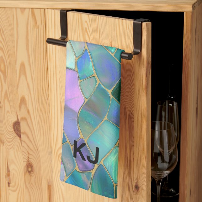 Paño De Cocina Pastel colors stained glass mosaic pattern (Pliegue de tercios)