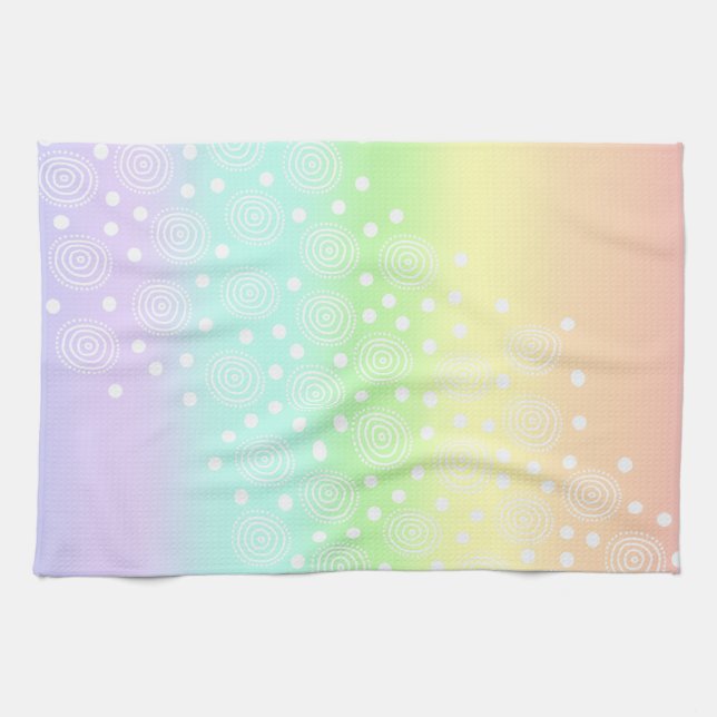 Paño De Cocina Pastel de círculos arcoiris en círculos (Horizontal)