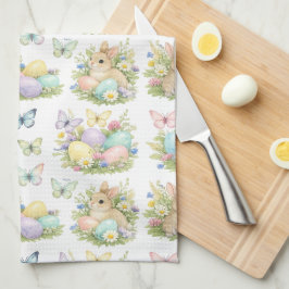Paño De Cocina Pastel Easter Eggs & Bunnies Flowers & Butterflies
