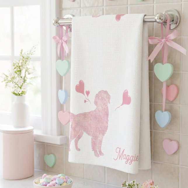 Paño De Cocina Pastel Golden Retriever Valentine Custom Name (Subido por el creador)