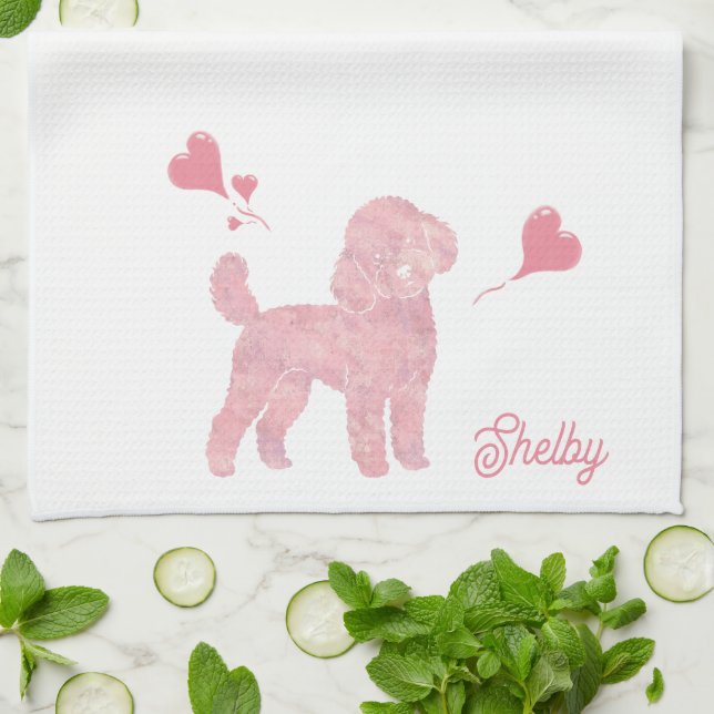 Paño De Cocina Pastel Poodle Silhouette Valentine Custom Name (Doblado)