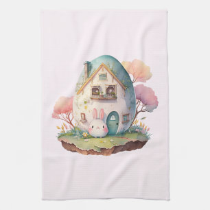 Paño De Cocina Pastel rosa Bunny & Huevo House Cute