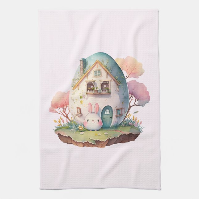 Paño De Cocina Pastel rosa Bunny & Huevo House Cute (Vertical)