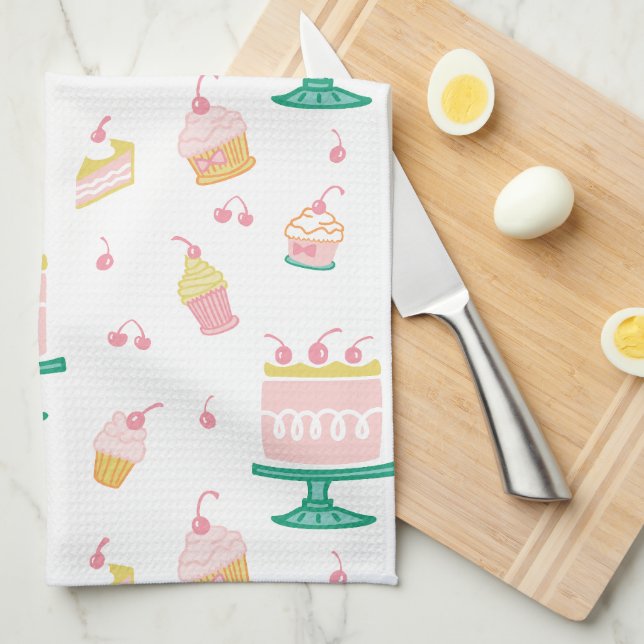 Paño De Cocina Pastel rosa y pasteles caprichosos (Doblado Cuarto)