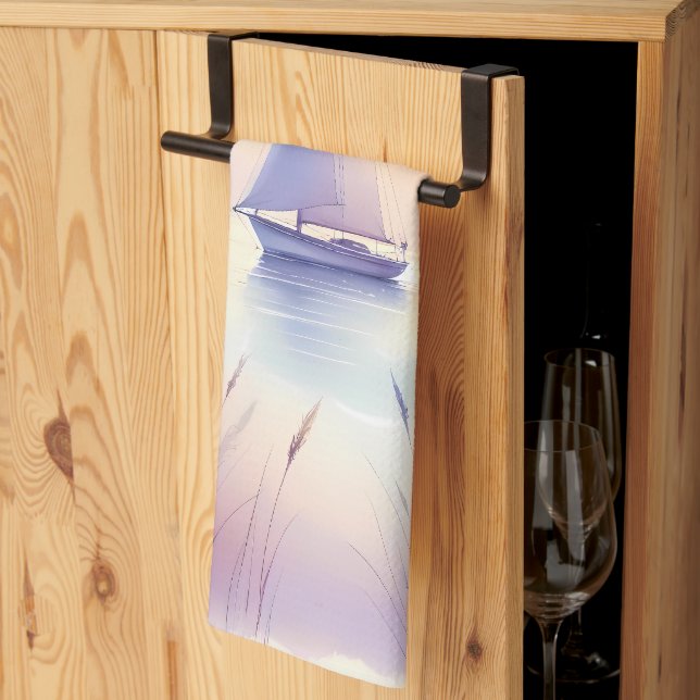 Paño De Cocina Pastel Sailboat Coastal Dreamscape (Pliegue de tercios)