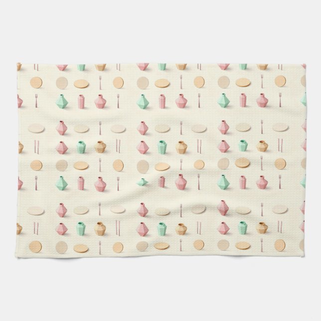 Paño De Cocina Pastel toned isometric low poly vases and cutlery (Horizontal)