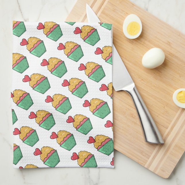 Paño De Cocina Pasteles y corazones (Doblado Cuarto)