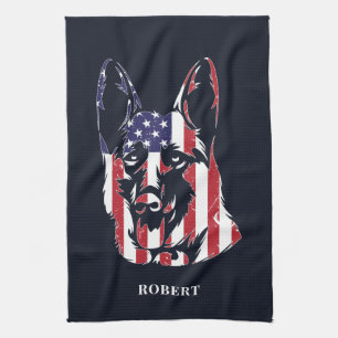 Paño De Cocina Pastor Alemán Bandera de EE. UU. Personalizada