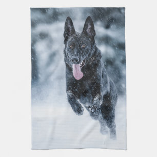 Paño De Cocina Pastor alemán negro con cubierta de Duvet de nieve