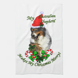 Paño De Cocina Pastor Australiano Navidad