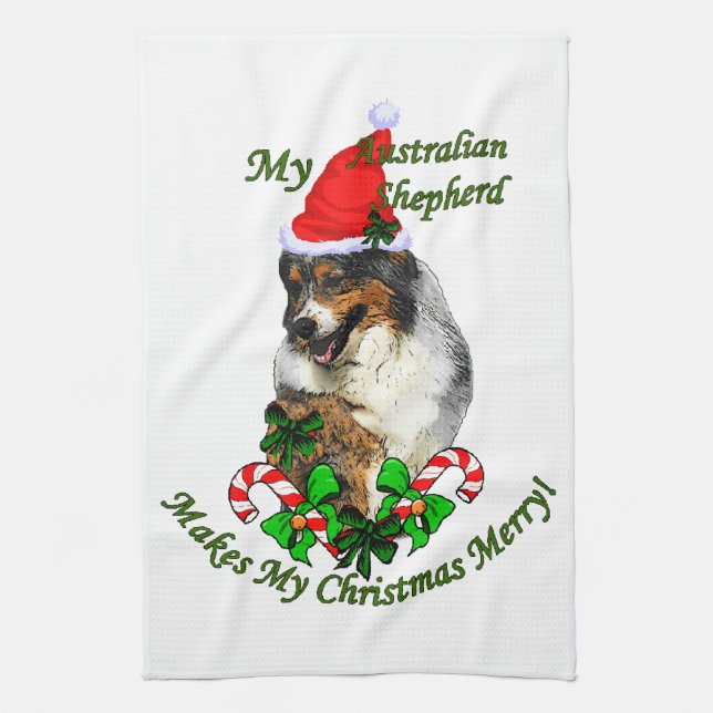 Paño De Cocina Pastor Australiano Navidad (Vertical)