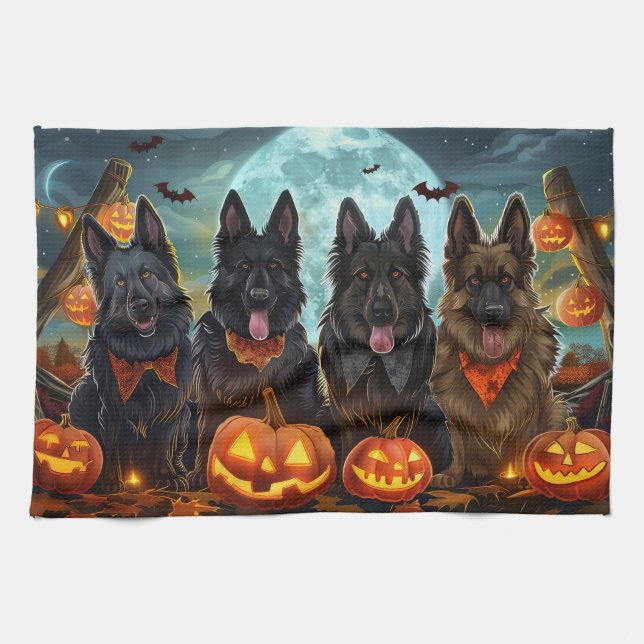 Paño De Cocina Pastor belga Halloween Spooky (Horizontal)