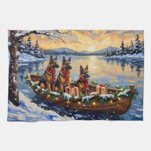 Paño De Cocina Pastor Belga Tervuren Barco de Navidad Fiesta