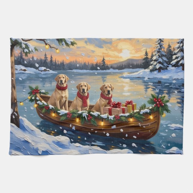 Paño De Cocina Pastore Labrador Navidad Barco Fiesta (Horizontal)